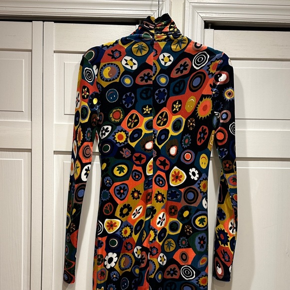 STAUD Velvet Bodycon Multicolor Patterned Turtleneck Dress Small - Picture 4 of 7